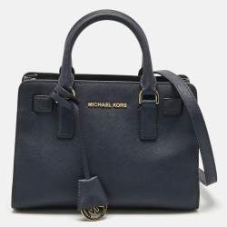Pre Owned Michael Kors Navy Blue Leather Small Dillon Tote