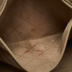 Pre Owned Michael Kors Brown/White Signature Coated Canvas and Leather Charlotte Top Zip Tote