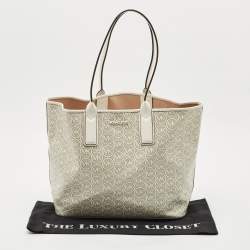 Michael Kors White/Light Grey Signature Coated Canvas Large Jodie Tote