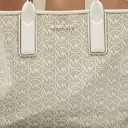 Michael Kors White/Light Grey Signature Coated Canvas Large Jodie Tote