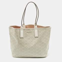 Michael Kors White/Light Grey Signature Coated Canvas Large Jodie Tote