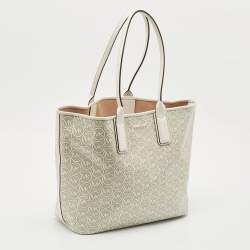 Michael Kors White/Light Grey Signature Coated Canvas Large Jodie Tote