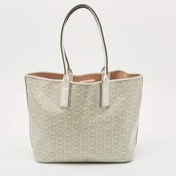 Michael Kors White/Light Grey Signature Coated Canvas Large Jodie Tote