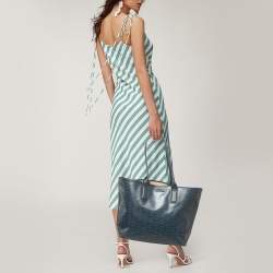 Pre Owned Michael Kors Navy Blue Signature Coated Canvas and Leather Large Jodie Tote