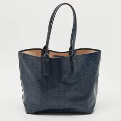 Pre Owned Michael Kors Navy Blue Signature Coated Canvas and Leather Large Jodie Tote
