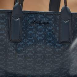 Pre Owned Michael Kors Navy Blue Signature Coated Canvas and Leather Large Jodie Tote