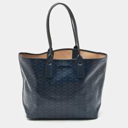 Pre Owned Michael Kors Navy Blue Signature Coated Canvas and Leather Large Jodie Tote