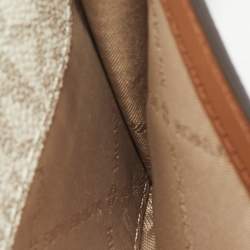 Michael Kors White/Brown Signature Coated Canvas and Leather Jet Set Phone Crossbody Bag