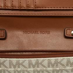 Michael Kors White/Brown Signature Coated Canvas and Leather Jet Set Phone Crossbody Bag