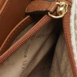 Michael Kors White/Brown Signature Coated Canvas and Leather Jet Set Phone Crossbody Bag