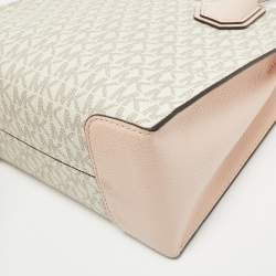 Pre Owned Michael Kors Ivory/Pink Signature Coated Canvas and Leather Mini Mercer Tote