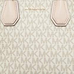 Pre Owned Michael Kors Ivory/Pink Signature Coated Canvas and Leather Mini Mercer Tote