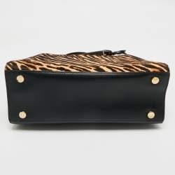 Pre Owned Michael Kors Black/Brown Leopard Print Calf Hair and Leather Large Prism Satchel