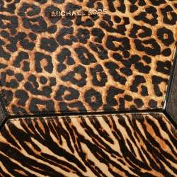 Pre Owned Michael Kors Black/Brown Leopard Print Calf Hair and Leather Large Prism Satchel