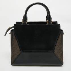 Pre Owned Michael Kors Black/Brown Leopard Print Calf Hair and Leather Large Prism Satchel