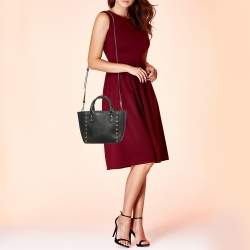 Pre Owned Michael Kors Black Leather Sandrine Studded Tote