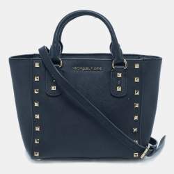 Pre Owned Michael Kors Black Leather Sandrine Studded Tote