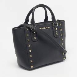 Pre Owned Michael Kors Black Leather Sandrine Studded Tote