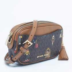 Pre Owned Michael Kors Brown Signature Coated Canvas Jet Set Girls Convertible Belt Bag