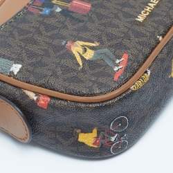 Pre Owned Michael Kors Brown Signature Coated Canvas Jet Set Girls Convertible Belt Bag