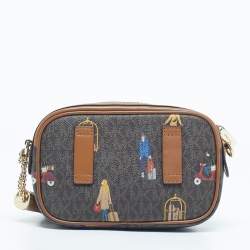 Pre Owned Michael Kors Brown Signature Coated Canvas Jet Set Girls Convertible Belt Bag