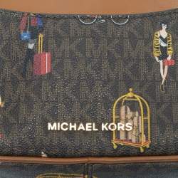 Pre Owned Michael Kors Brown Signature Coated Canvas Jet Set Girls Convertible Belt Bag