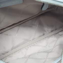 Pre Owned Michael Kors Soft Sky Blue Signature Embossed Faux Leather Medium Jet Set Camera Bag