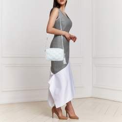 Pre Owned Michael Kors Soft Sky Blue Signature Embossed Faux Leather Medium Jet Set Camera Bag