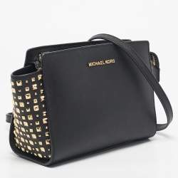 Pre Owned Michael Kors Black Leather Small Studded Selma Crossbody Bag