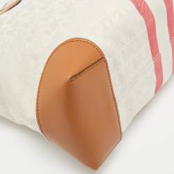 Pre Owned حقيبة يد توتس مايكل كورس إيفا قماش توقيع مخطط أبيض / بني كبير الحجم