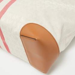 Pre Owned حقيبة يد توتس مايكل كورس إيفا قماش توقيع مخطط أبيض / بني كبير الحجم