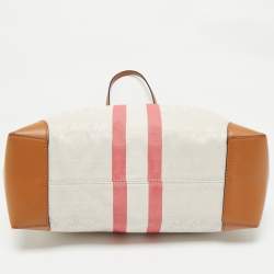 Pre Owned حقيبة يد توتس مايكل كورس إيفا قماش توقيع مخطط أبيض / بني كبير الحجم