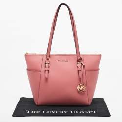 Pre Owned Michael Kors Pink Leather Charlotte Top Zip Tote