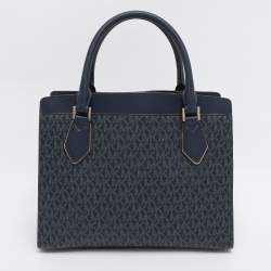 Pre Owned Michael Kors Blue Coated Canvas and Leather Large Mott Tote