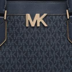 Pre Owned Michael Kors Blue Coated Canvas and Leather Large Mott Tote