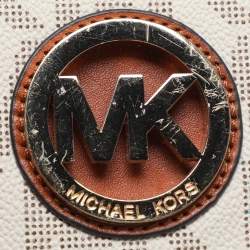 Pre Owned Michael Kors White/Brown Signature Coated Canvas and Leather Fulton Continental Wallet