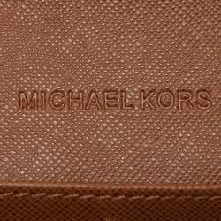 Pre Owned Michael Kors White/Brown Signature Coated Canvas and Leather Fulton Continental Wallet