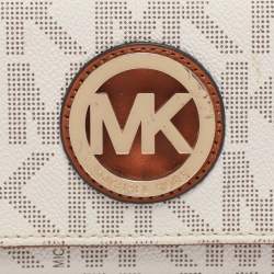 Pre Owned Michael Kors White/Brown Signature Coated Canvas and Leather Fulton Continental Wallet