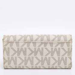 Pre Owned Michael Kors White/Brown Signature Coated Canvas and Leather Fulton Continental Wallet