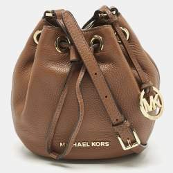 Pre Owned Michael Kors Brown Leather Jules Drawstring Bucket Bag