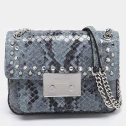 Pre Owned Michael Kors Two-Tone Blue Python Effect Leather Small Sloan Shoulder Bag