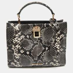 Pre Owned Michael Kors Black/White Snakeskin Embossed Leather Penelope Top Handle Bag