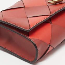 Pre Owned Michael Kors Red Woven Leather Mott East West Chain Clutch