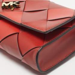 Pre Owned Michael Kors Red Woven Leather Mott East West Chain Clutch