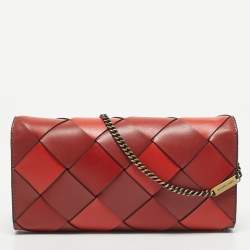 Pre Owned Michael Kors Red Woven Leather Mott East West Chain Clutch