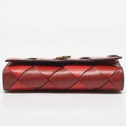 Pre Owned Michael Kors Red Woven Leather Mott East West Chain Clutch