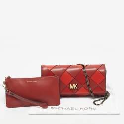 Pre Owned Michael Kors Red Woven Leather Mott East West Chain Clutch