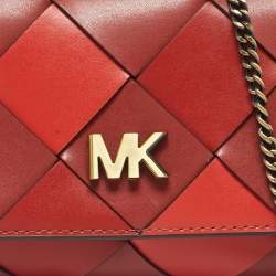 Pre Owned Michael Kors Red Woven Leather Mott East West Chain Clutch