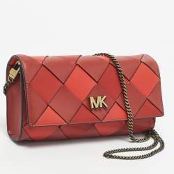 Pre Owned Michael Kors Red Woven Leather Mott East West Chain Clutch