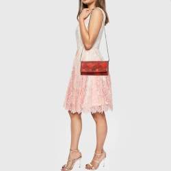 Pre Owned Michael Kors Red Woven Leather Mott East West Chain Clutch